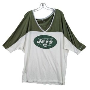 Nike NFL  Team Apparel New York Jets Jersey Shirt Size‎ 2XL Green White V-Neck